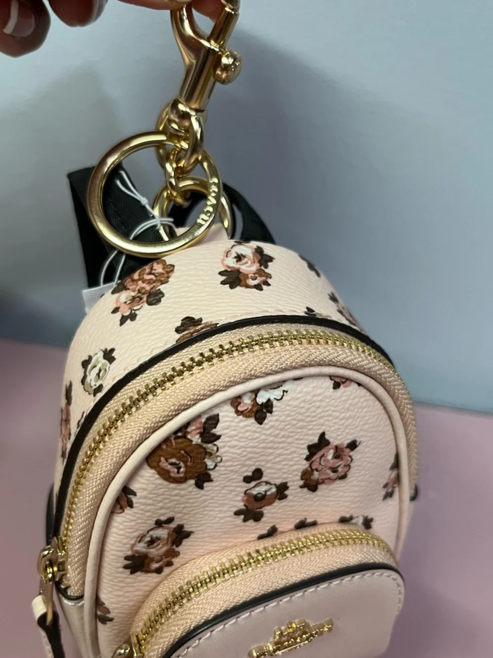 NWT Coach Pink Floral Mini Backpack Keychain Charm🩷 - Picture 5 of 10